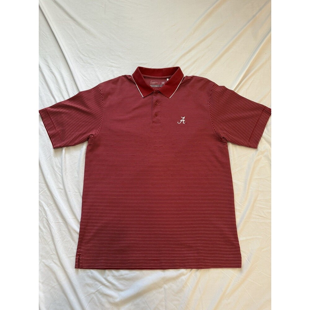 Alabama Crimson Tide Men XL Red Striped Golf  Polo Shirt Cutter & Buck Drytec